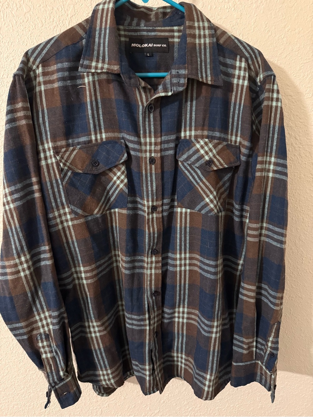 Molokai Surf Co. Blue & Brown Plaid Button-Up Shirt